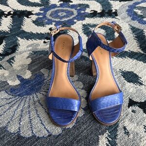 COACH LEXEY HEEL - COBALT BLUE SNAKE EMBOSSED OPEN TOE